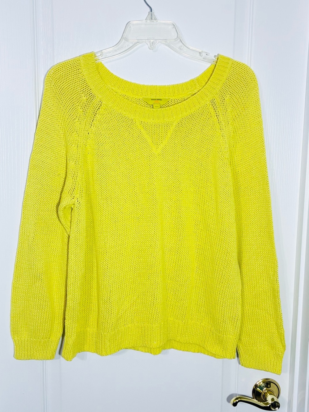 Banana Republic Milly Collection Open Knit Cotton Sweater Yellow Petite Large